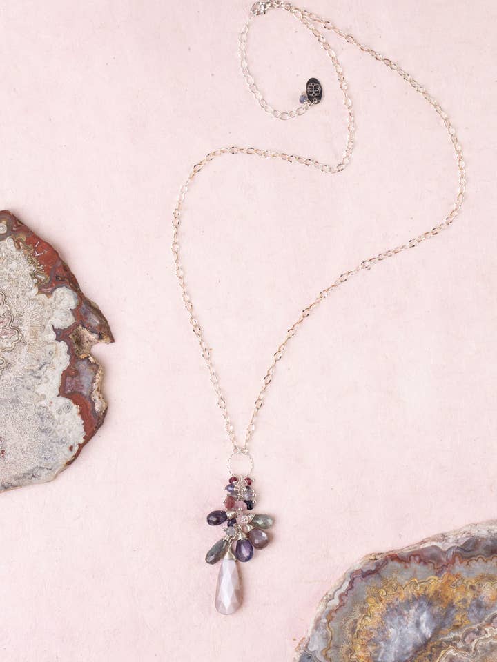 Celestial 20-22" Moonstone, Spinel, Labradorite With Gemstone Cluster Necklace for wholesale by Anne Vaughan Designs Jewelry