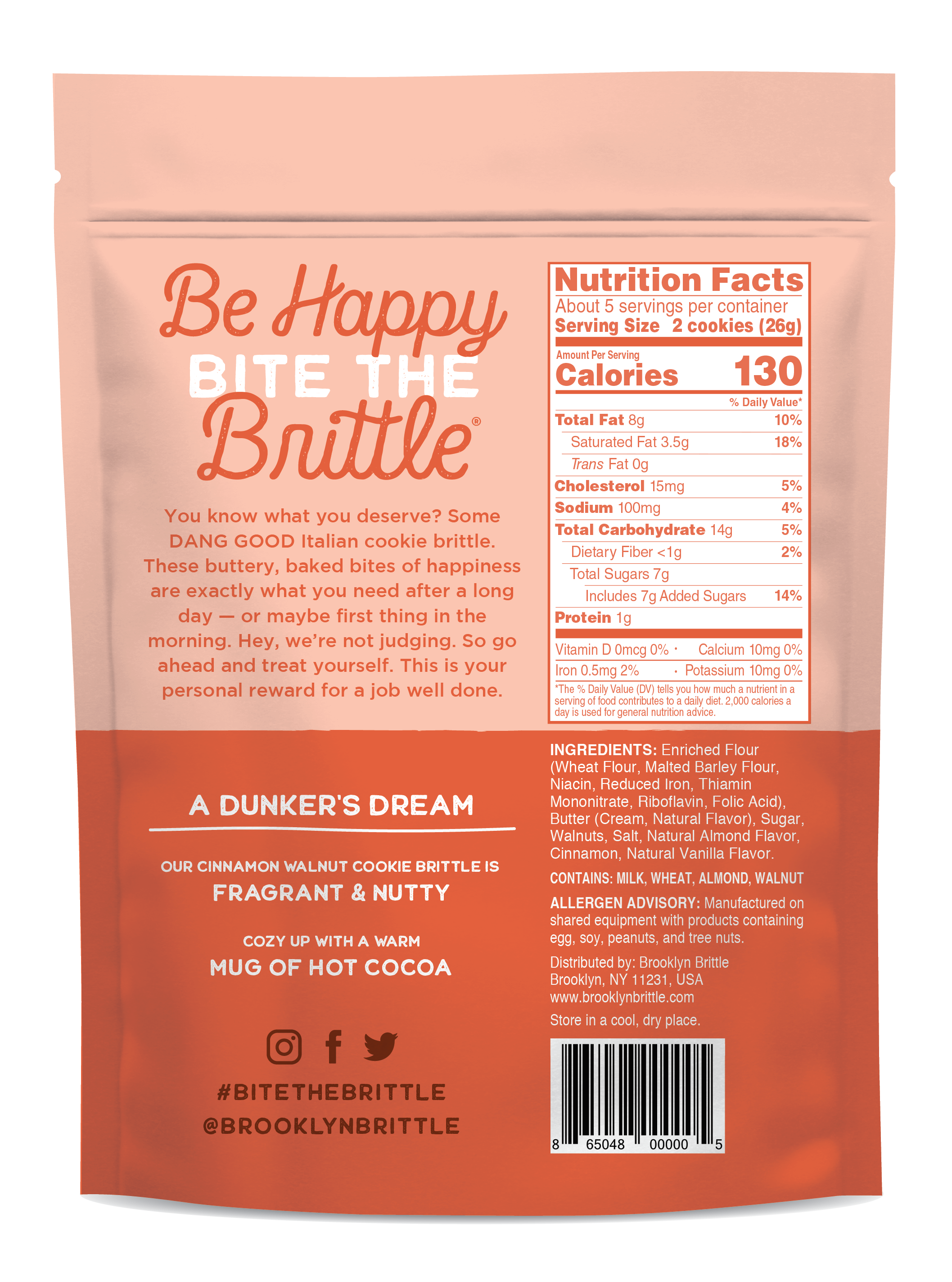 Brooklyn Brittle – wholesale Biscuit – Cinnamon Walnut Italian Cookie Brittle - Pouch Bag3
