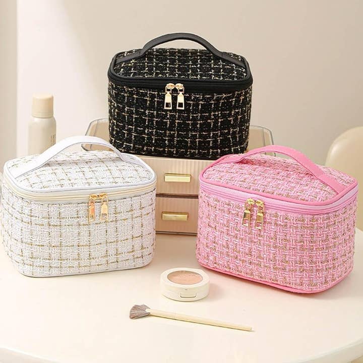 MiMi Wholesale - Wholesale Makeup/Cosmetic Bag - Tweed Double Zip Cosmetic Bag4