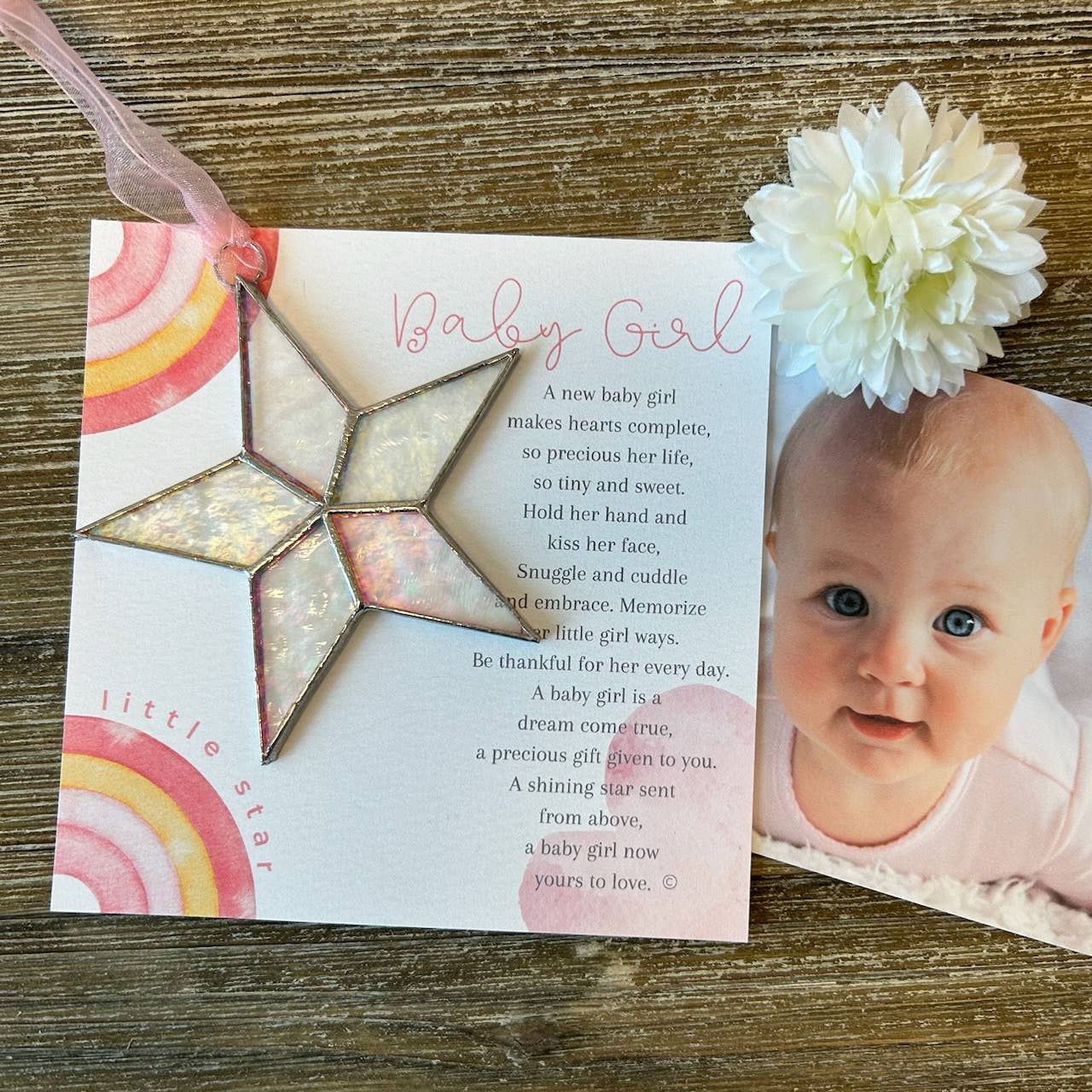 The Grandparent Gift Co. Inc. - Wholesale Ornament - Kids & Baby - Little Star: Baby Girl Handmade Stained Glass Star 77201