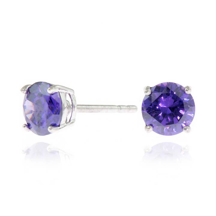 Cachet Lana 6mm Earrings Violet CZ Platinum Plated for wholesale by Cachet London