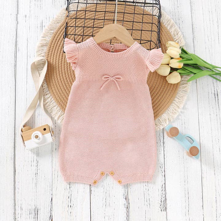 MyKids-USA® - Wholesale Jumpsuit - Baby - Baby Solid Color Flying Sleeves Sweet Knitted Rompers