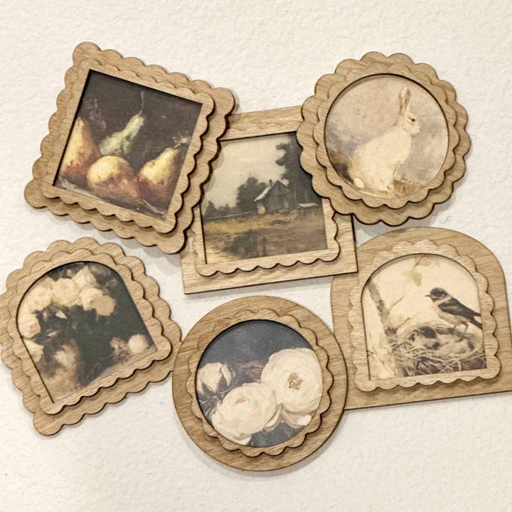3x3 Magnets set/6 Moody Vintage Style Prints, Spring, Summer for wholesale by Graphically Speaking Design