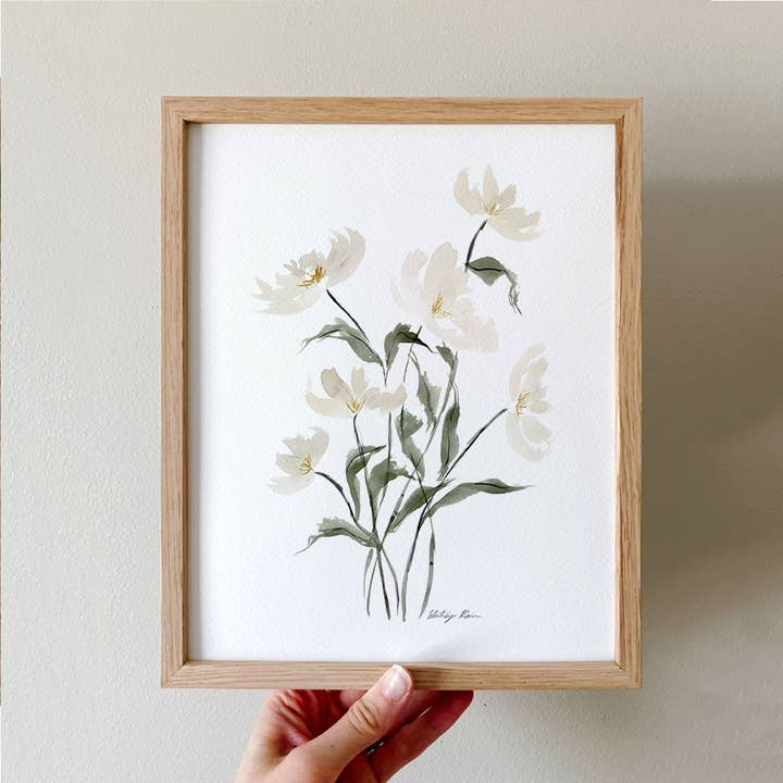 Impressão de arte em aquarela “Neutral Flowers” (emoldurada ou sem moldura) por atacado de Whitney Rain Studio