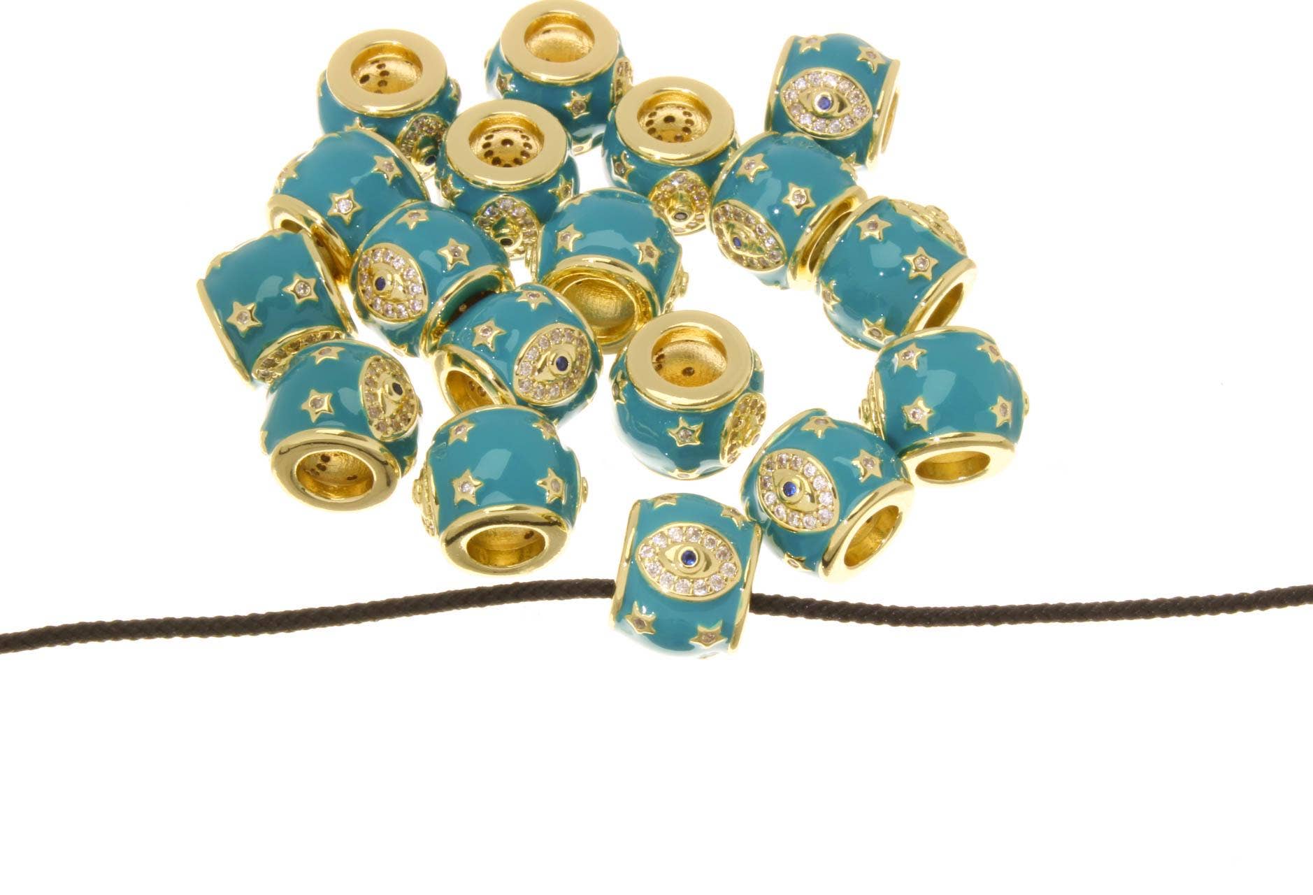 Jewel Pledge - Wholesale Individual Charm/Pendant - Evil Eye Amulet Hexagon Barrel Gold Slider Talisman SPG1513