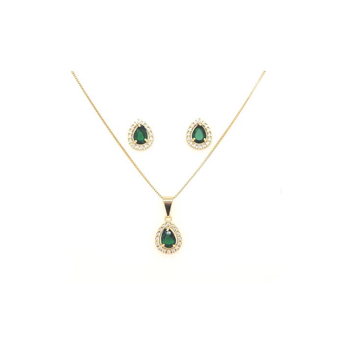 Green Stone Pear Cut Set for wholesale by Lacosta Jewelry Corp