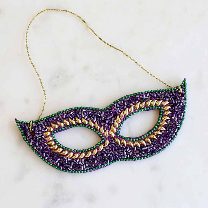 The Royal Standard - Wholesale Ornament - Masquerade Mask Ornament Purple/Green/Gold 2x6