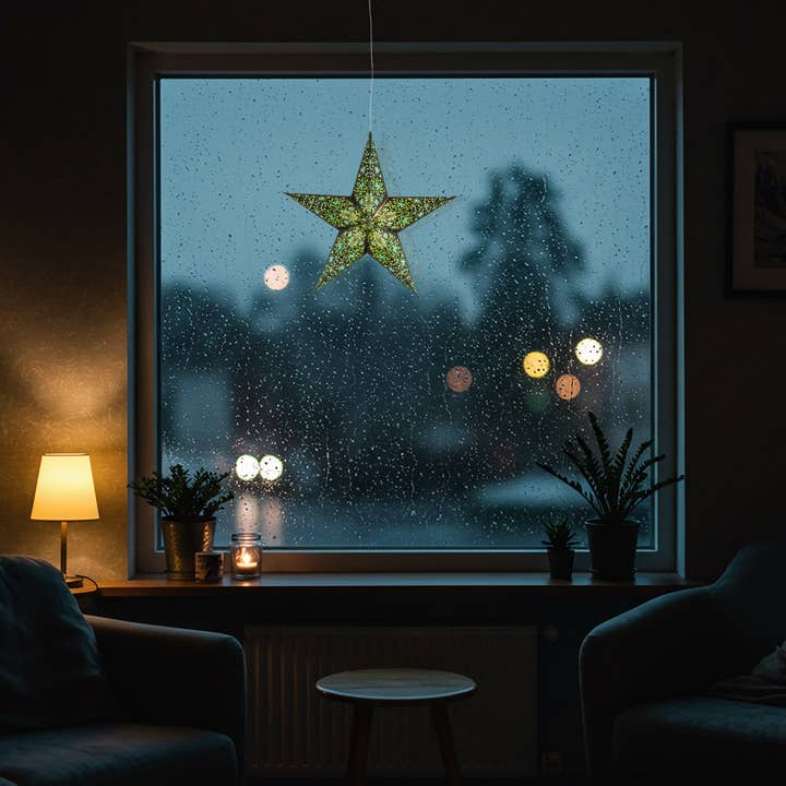 Artschatz LLC - Wholesale Paper lantern/lamp - Cathedral 5 Pointer 15" black/green Paper Star Lantern Light1