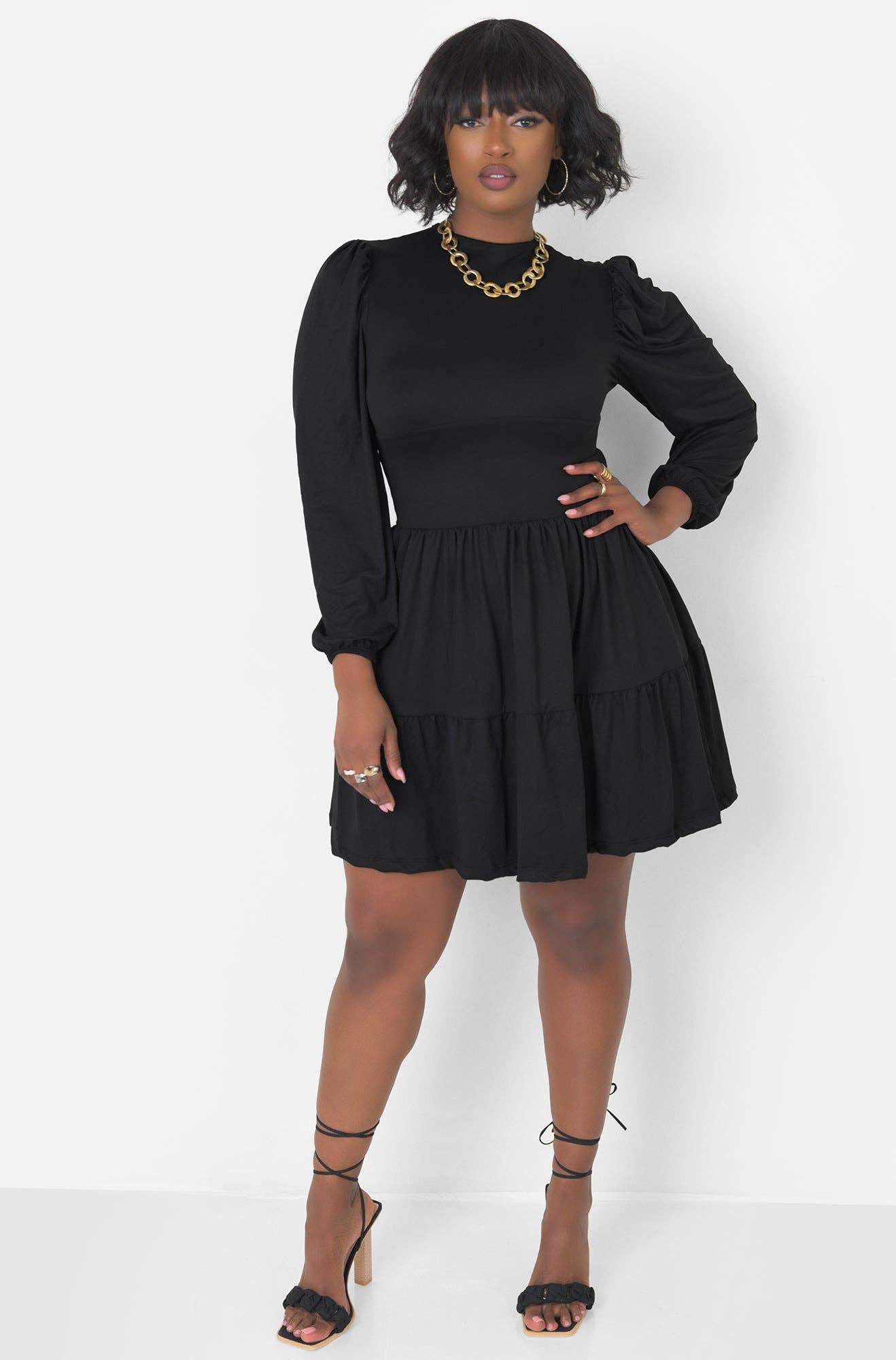 Black Time & Time Again Oversized Sleeve Skater Mini Dress for wholesale on Faire4