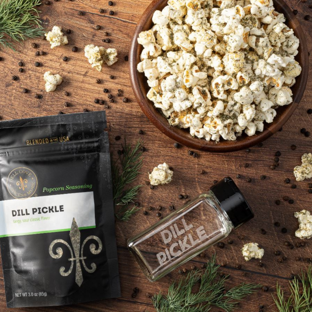 Dell Cove Spices & More Co. – Großhandel Gewürzmischungen – Dill Pickle Popcorn Gewürz - würzig, saurer Snack-Topping8