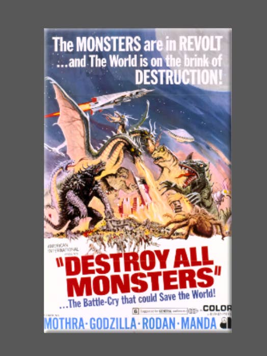 GODZILLA, Magnet, Button, Mirror, Destroy All Monsters for wholesale by Ba Ba Buttons