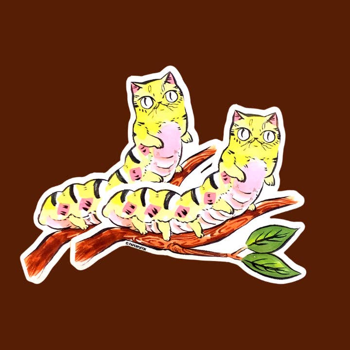 Adesivo Gatto Caterpillar per la vendita all'ingrosso da parte di Paper Puffin