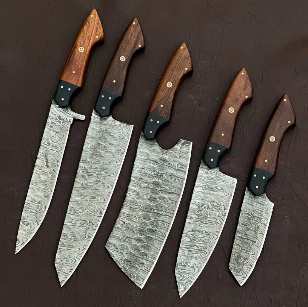 Bravohandicrafts - Wholesale Knife Set - SET OF 5 PCS CUSTOM HANDMADE DAMASCUS STEEL KITCHEN KNIVES4