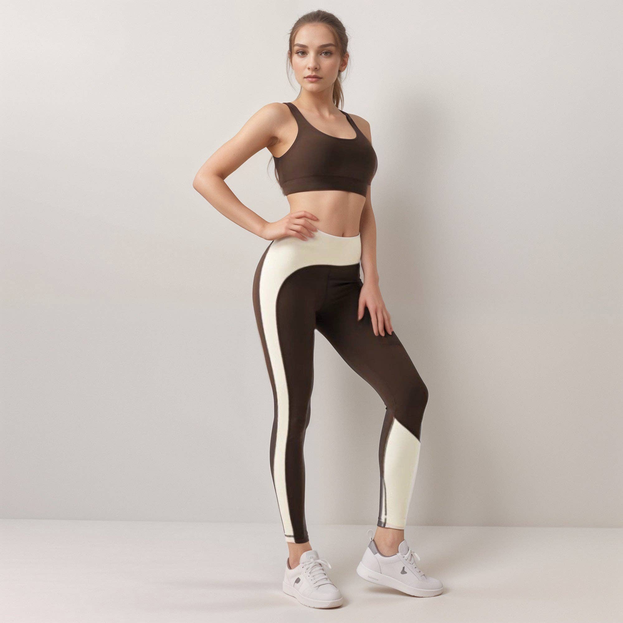 Active by Anna-Kaci – Leggings de desporto/casuais - Mulher por atacado – Leggings de Cintura Alta para Mulher com Painel de Contraste e Bloco de Cor8