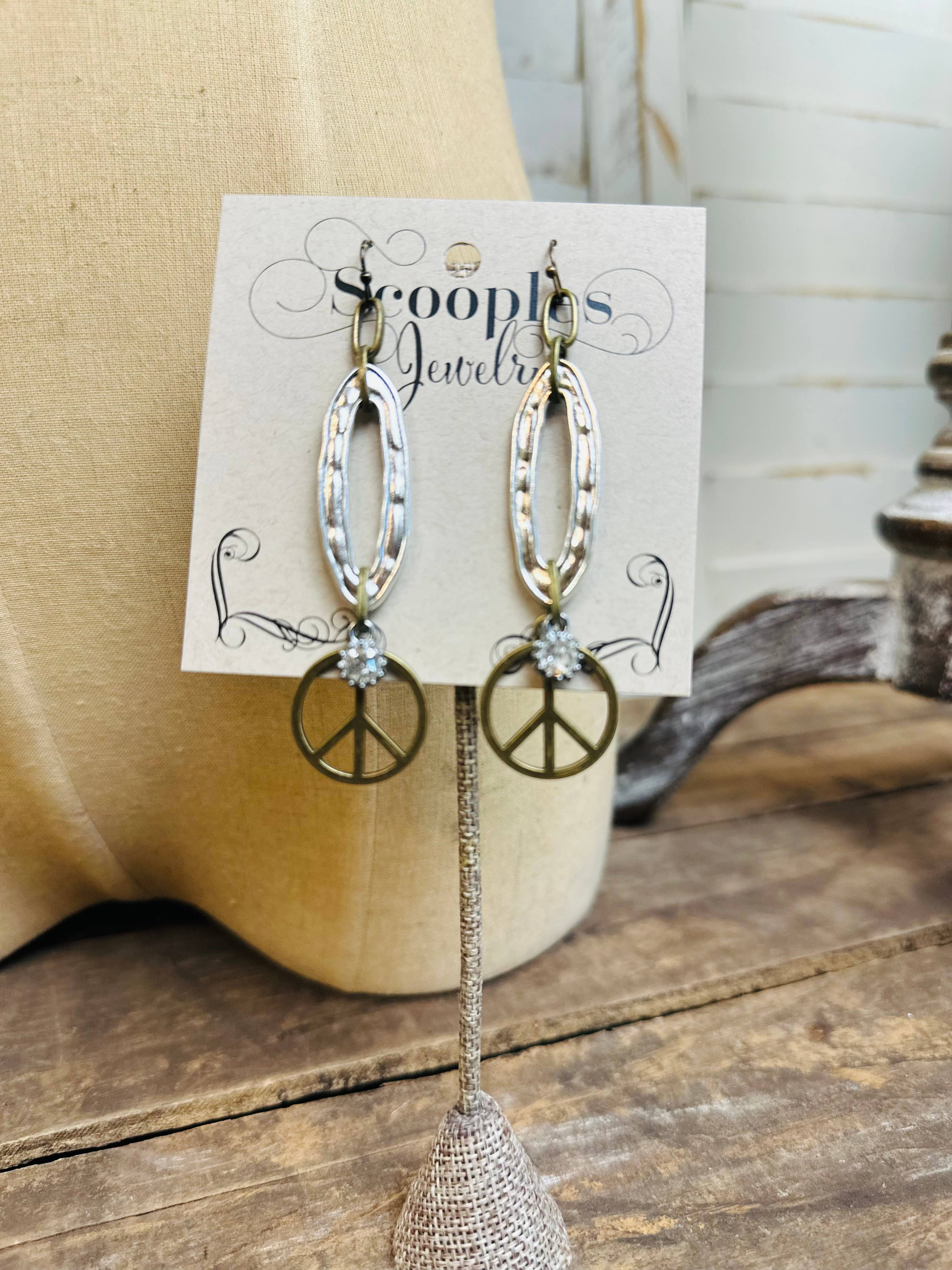 Scooples Jewelry - Wholesale Dangle earrings - Two Tone Crystal Peace