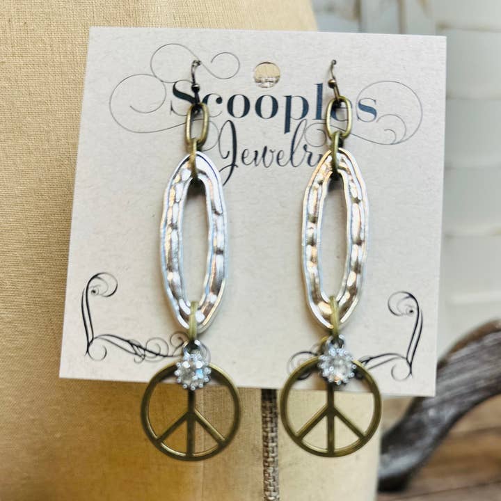 Scooples Jewelry - Wholesale Dangle earrings - Two Tone Crystal Peace 0