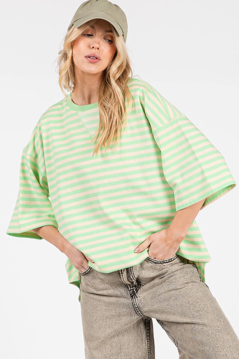 Sewn and Seen - Wholesale Tunic - Women's - STRIPED OVERSIZED SHORT SLEEVE TOP 36