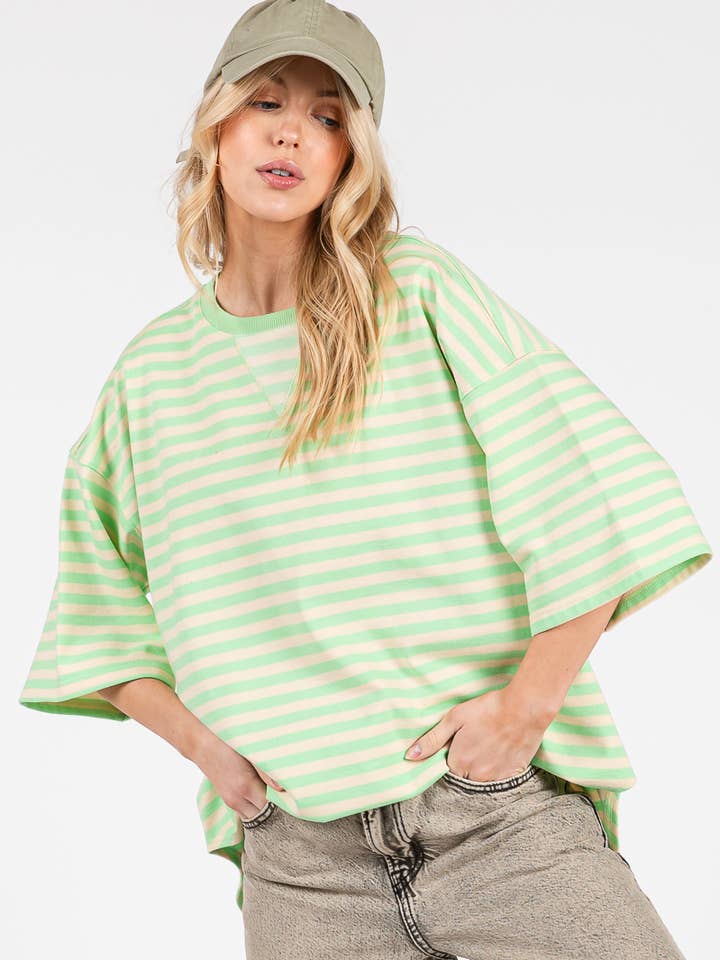 Sewn and Seen - Wholesale Tunic - Women's - STRIPED OVERSIZED SHORT SLEEVE TOP 36