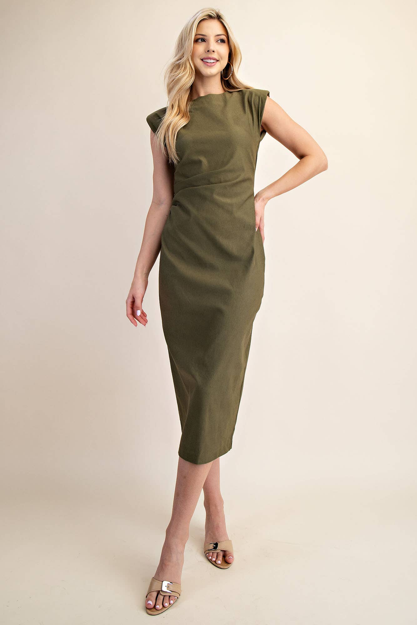 Glam - Wholesale Dress - Women's - Round Neck Sleeveless Midi Dress1