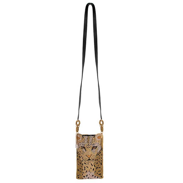 Mary Frances Accessories - Wholesale Crossbody Bag - Women's - Gone Wild Beaded Leopard Crossbody Phone Bag