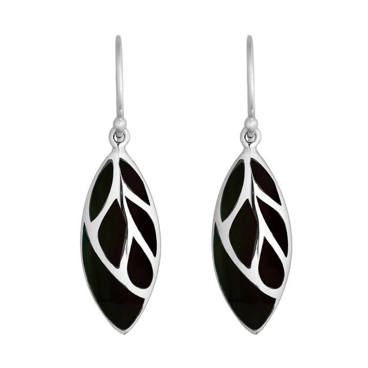 Bali Designs - Wholesale Dangle Earrings - AE-6253-SHB Sterling Silver Earring With Black Shell0