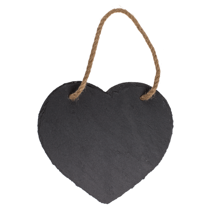 Out of the blue KG – wholesale Svart tavla – Skifferbräda i hjärtform med jutesnöre och krita3