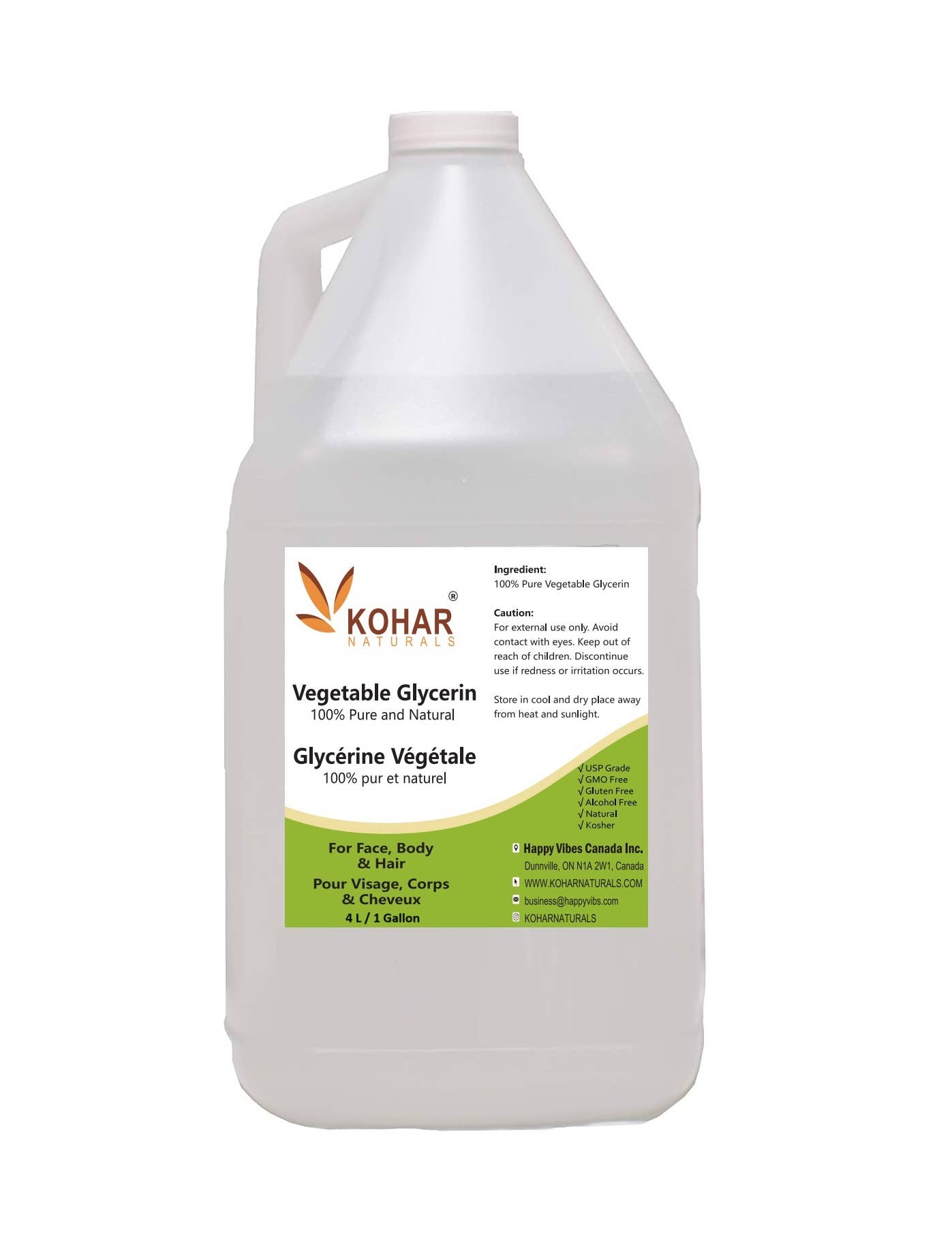 KOHAR NATURALS - Wholesale Facial Serum/Concentrate - Vegetable Glycerin USP, Kosher, Vegan, 1 gallon