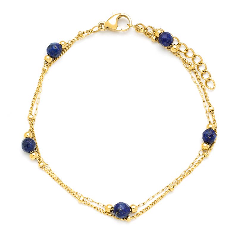 Bijoux 7bis - Vente Bracelet de perles - Bracelet Acier Ajustable Double Perle Pierre Naturelle1