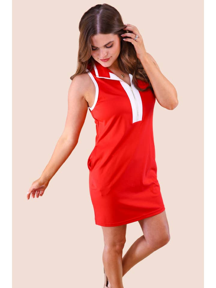 Everyday Zipper Dress, Solid Red for wholesale on Faire3