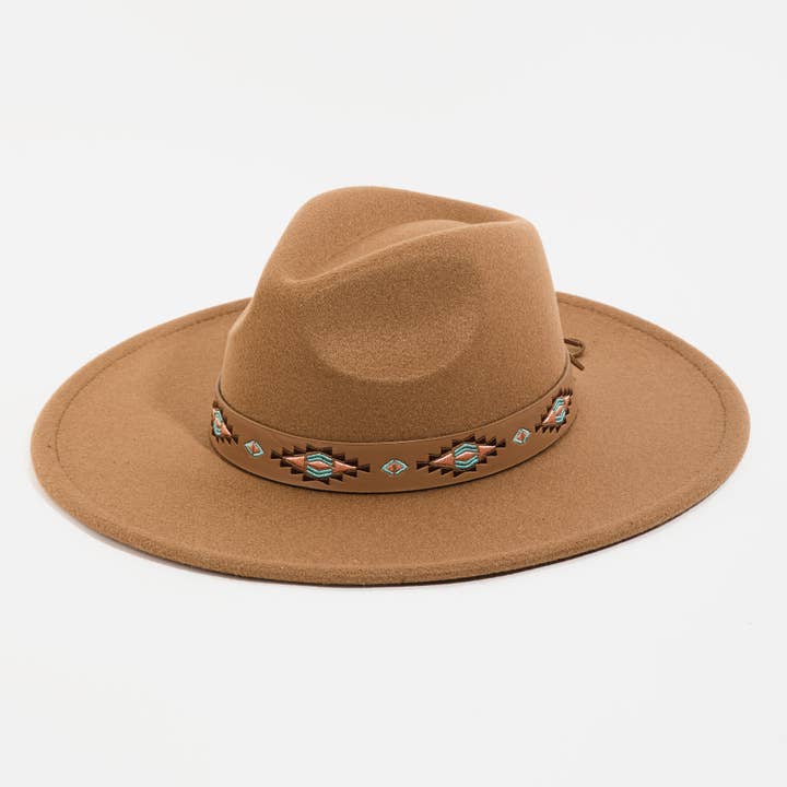 Boho Tribal Pattern Strap Fedora Hat for wholesale by Collections by Fame Accessories