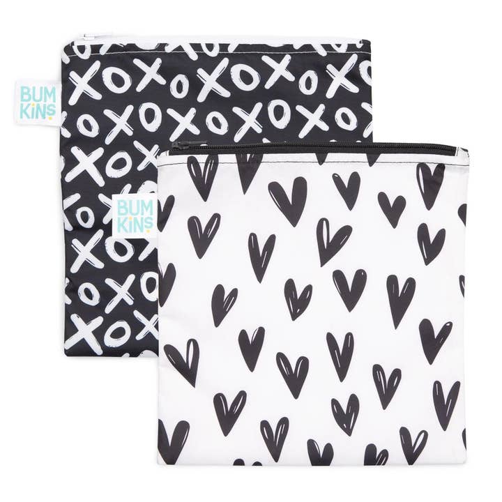 Bumkins - Wholesale Snack Pack - Kids & Baby - Reusable Snack Bag, Large 2-Pack: XOXO & Hearts