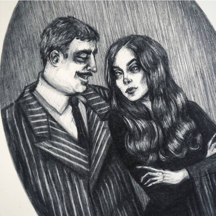 Caitlin McCarthy Art - Wholesale Art Print - Cara Mia Fine Art Print - Addams Family - Gomez & Morticia1