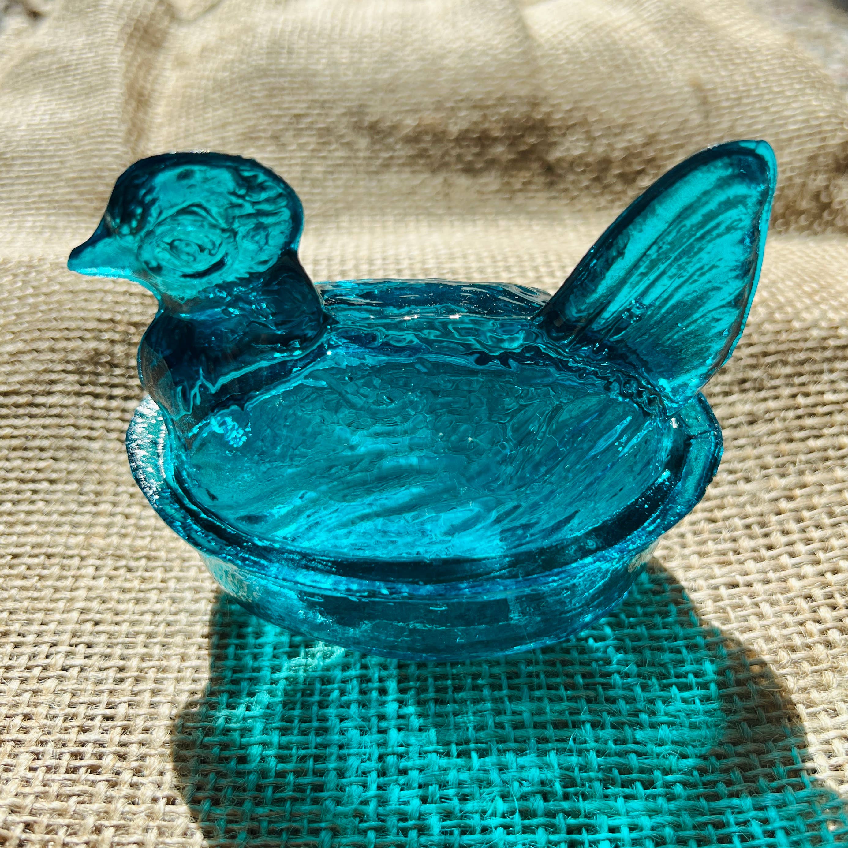 Kitchen One - Wholesale Decorative Plate/Dish/Bowl - Nesting Hen Bowl - TURQUOISE | Hand Blown Glass3