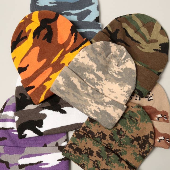 Camouflage Patterns Cuff Knitted Beanie Hat for wholesale by Fashion City