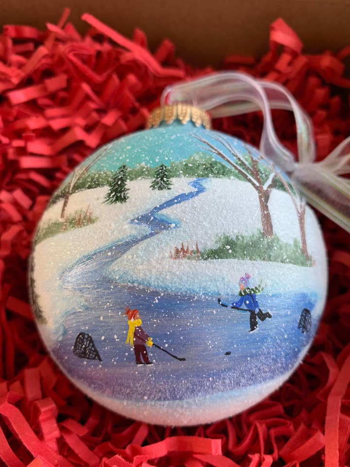 Hockey Hand Painted Glass Christmas Ornament for wholesale by Art with Elise