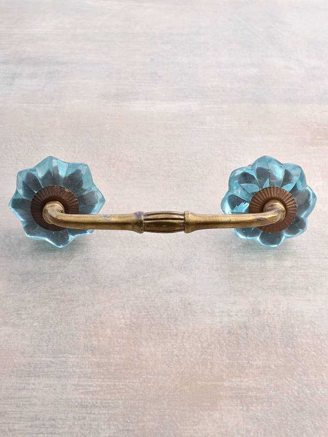 Crystal Turquoise Flower Wardrobe Cabinet Dresser Pull for wholesale by KNOBCO