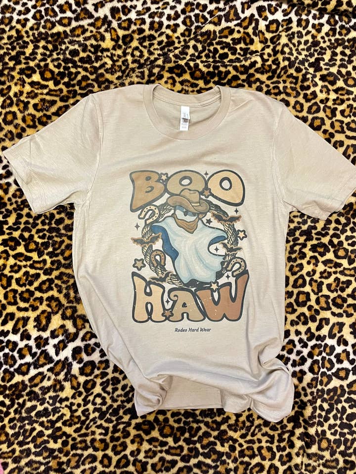 Boo Haw Halloween Western Graphic Tee for wholesale by Rowdy Rowels