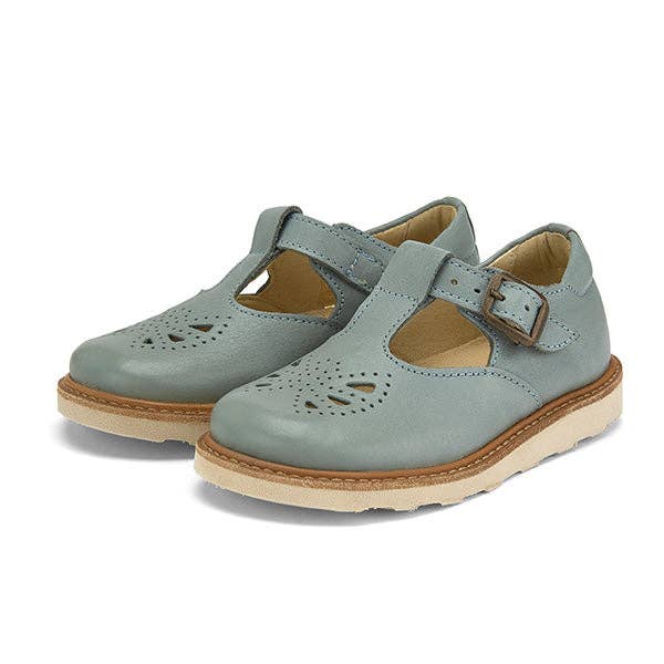Rosie T-bar Shoe Smokey Sage Leather - KIDS for wholesale by Young Soles
