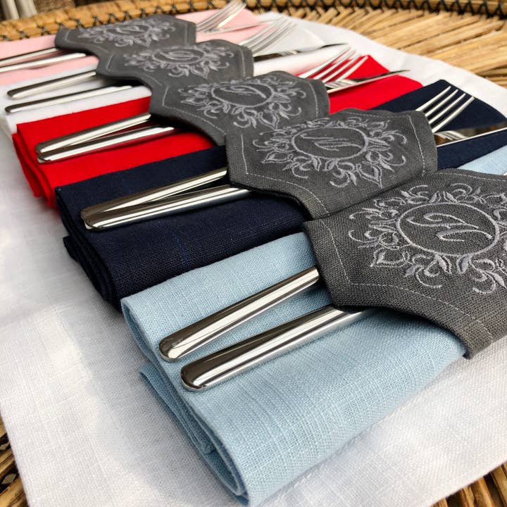 Belle Linen - Wholesale Napkin Ring - Monogrammed Linen Napkin Ring Holder (Monogram A-Z)5