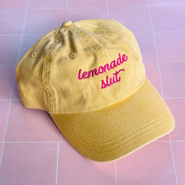 Lemonade slut Yellow pink Baseball Cap Unisex Dad Hat for wholesale by The Silver Spider