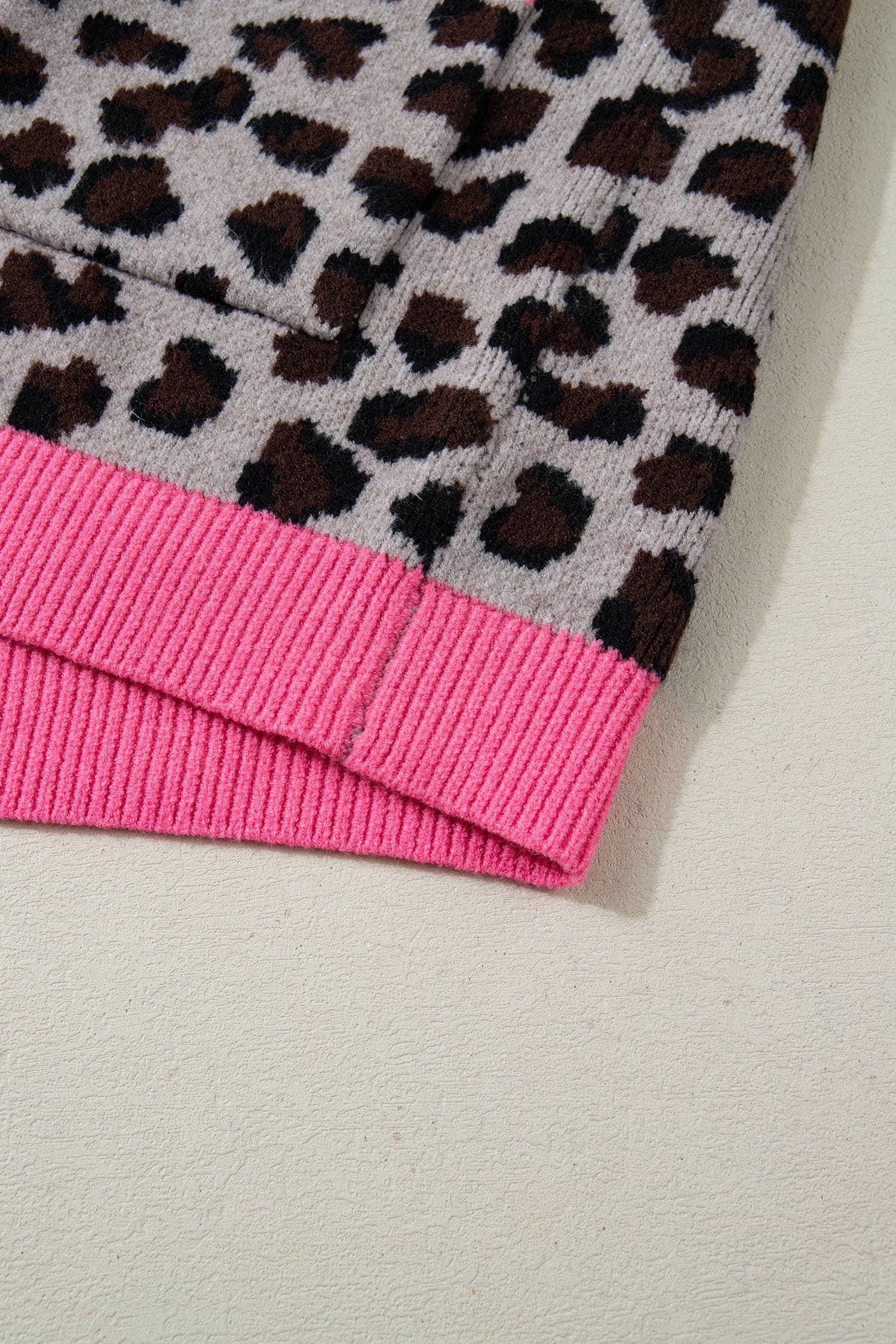 Brown 66Leopard Print Color Block Trim Sweater Cardigan (S-XL) for wholesale on Faire8