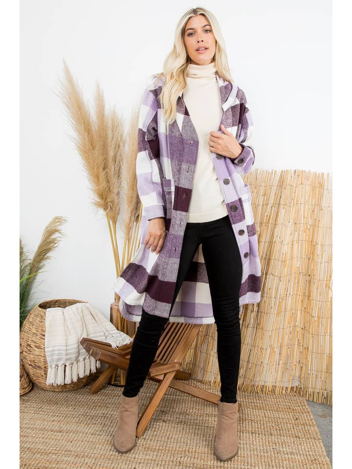 26 International - Wholesale Shirt Jacket/Shacket - Women's - Women's Plaid Oversized Duster Shacket with Pockets6