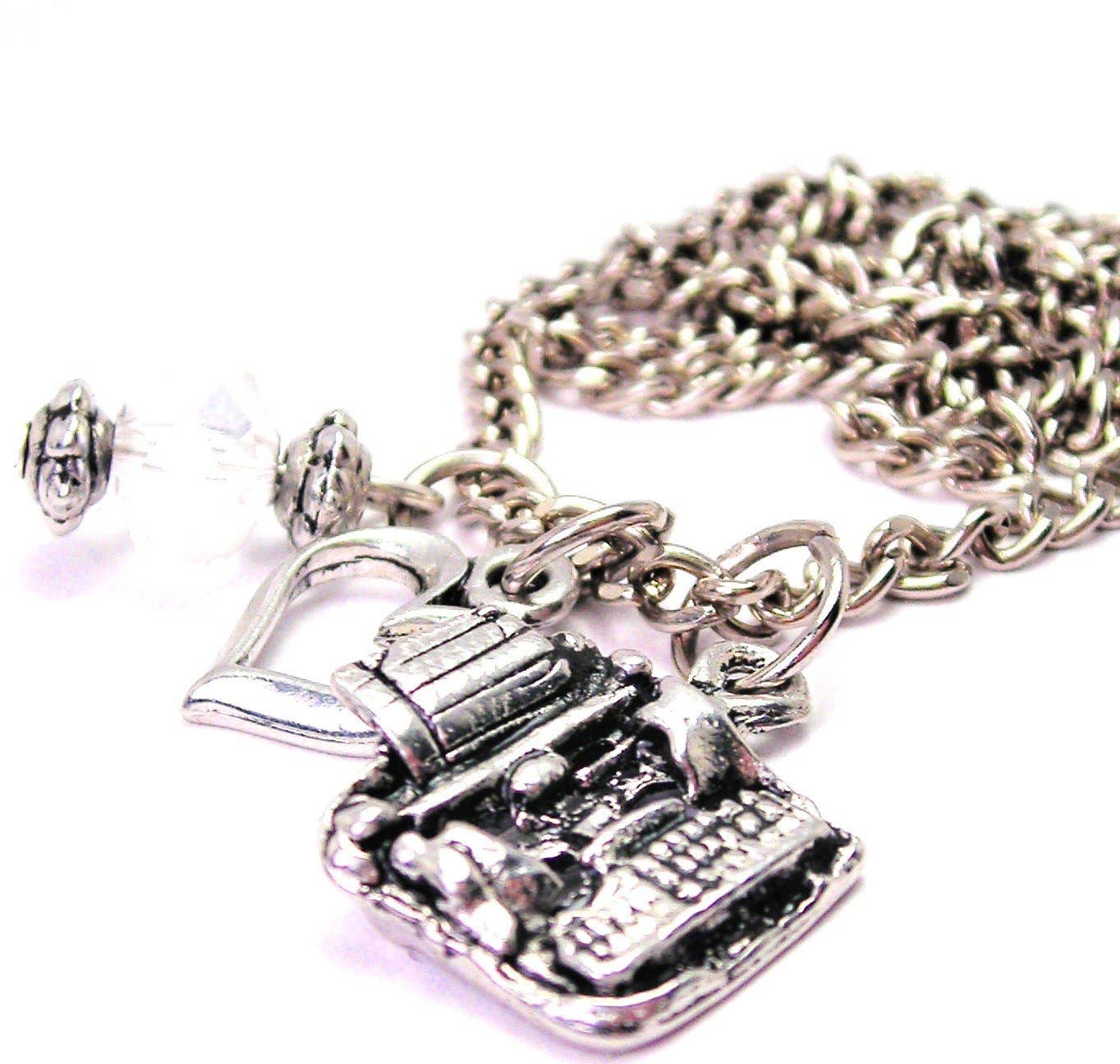 Chubby Chico Charms - Wholesale Pendant/Charm Necklace - 3D Type Writer Heart And Crystal Necklace0