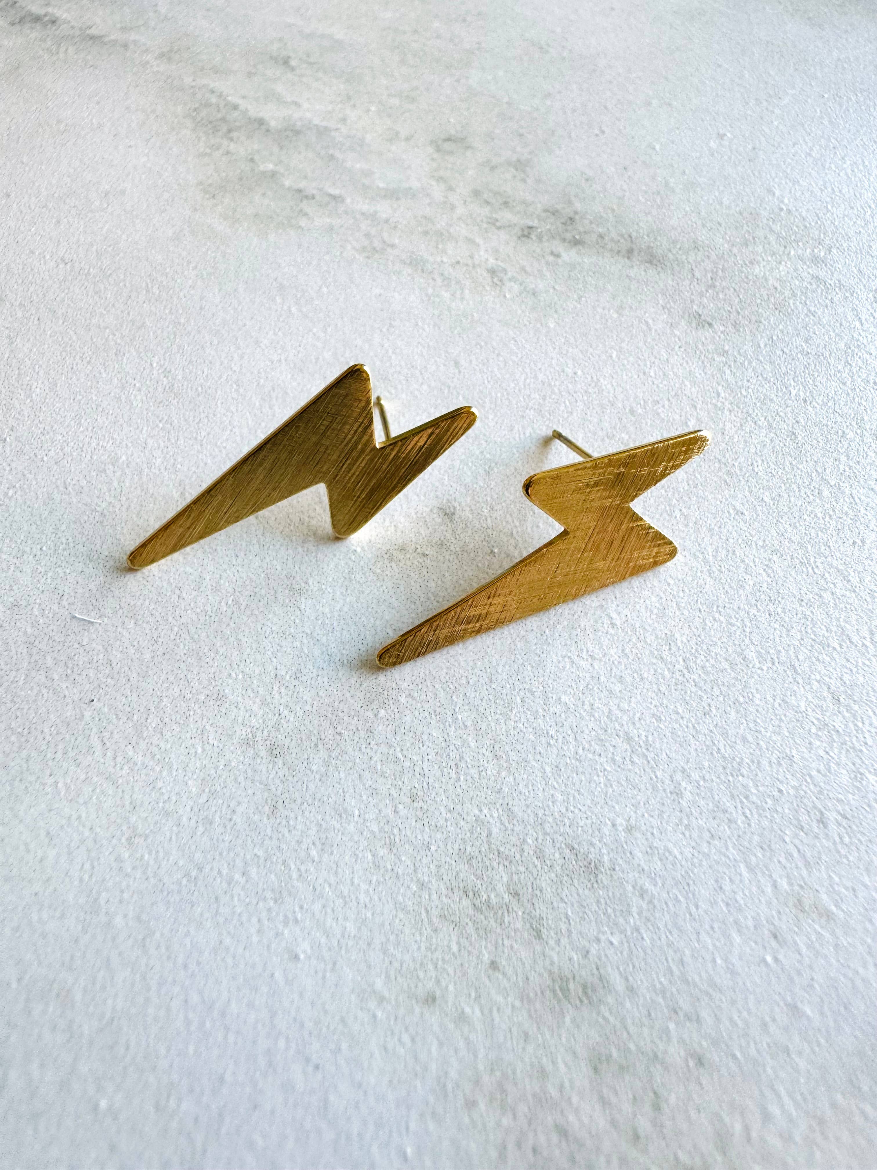 Cassette Barcelona - Wholesale Stud/Post Earrings - Lightning Matte Gold Stud Earrings