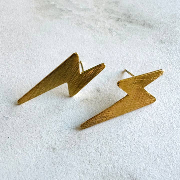 Cassette Barcelona - Wholesale Stud/Post Earrings - Lightning Matte Gold Stud Earrings0