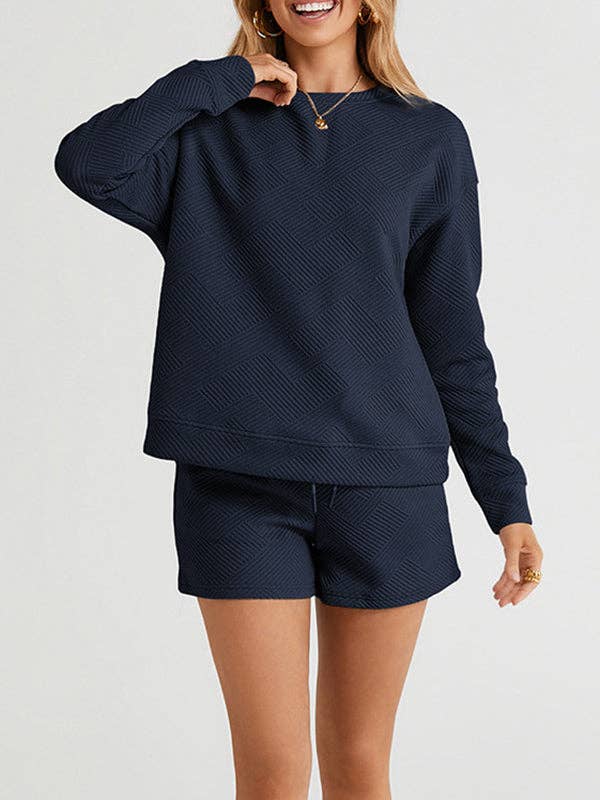 VividLux - Vente Ensemble de vêtements d'intérieur – femme - Ensemble deux pièces de sweat-shirt ample à manches longues et col rond de couleur unie6