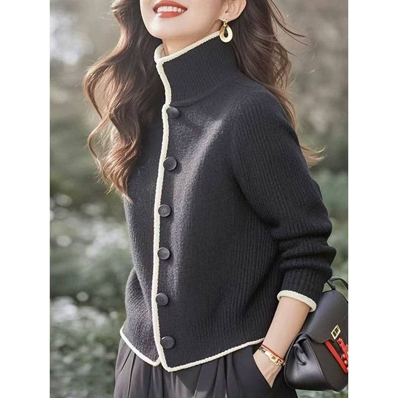 kycozy – Großhandel Strickjacke – Damen – Colorblock-Cardigan mit hohem Kragen0