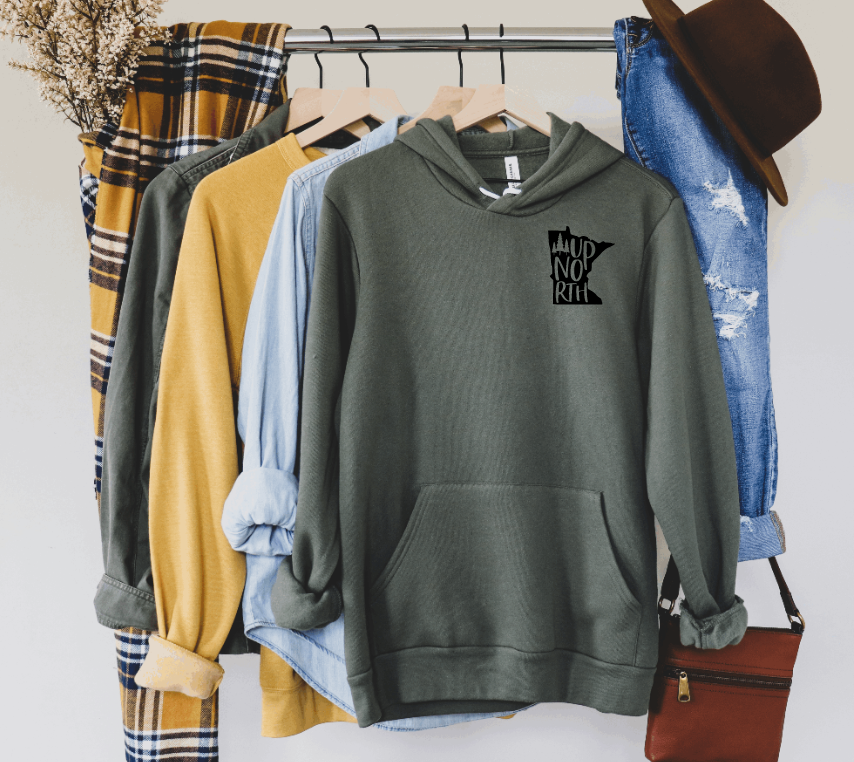 Tron Tron Graphic Wear - Vente Sweat à capuche – femme - Sweat à capuche à motif de poche à encre noire Up North Minnesota #E13