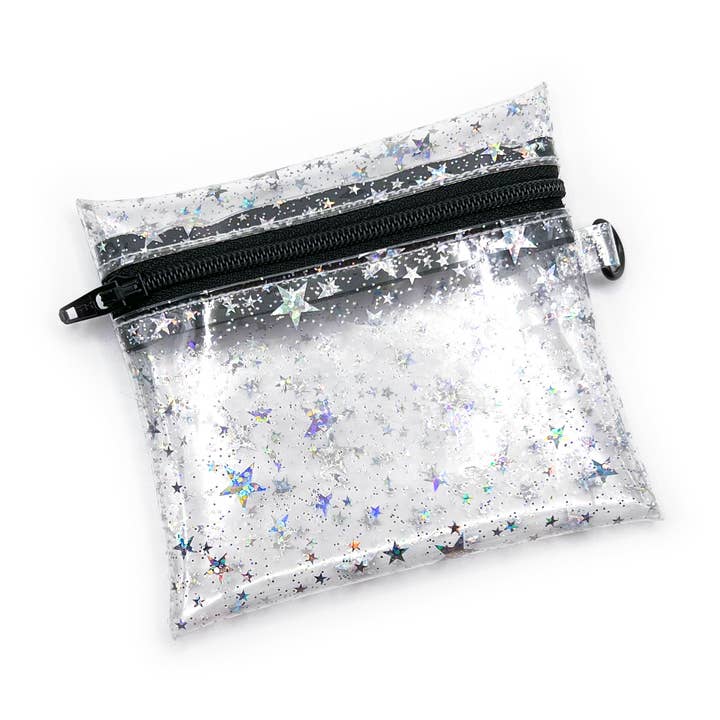 Clear Glitter Stars Coin Pouch | black zipper for wholesale by NEON SOL