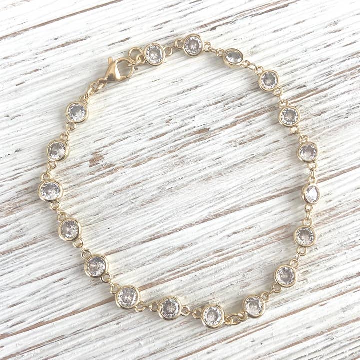 Crystal anklet gold clear crystals resort salon jewelry for wholesale by VB&CO Designs Handmade Jewelry